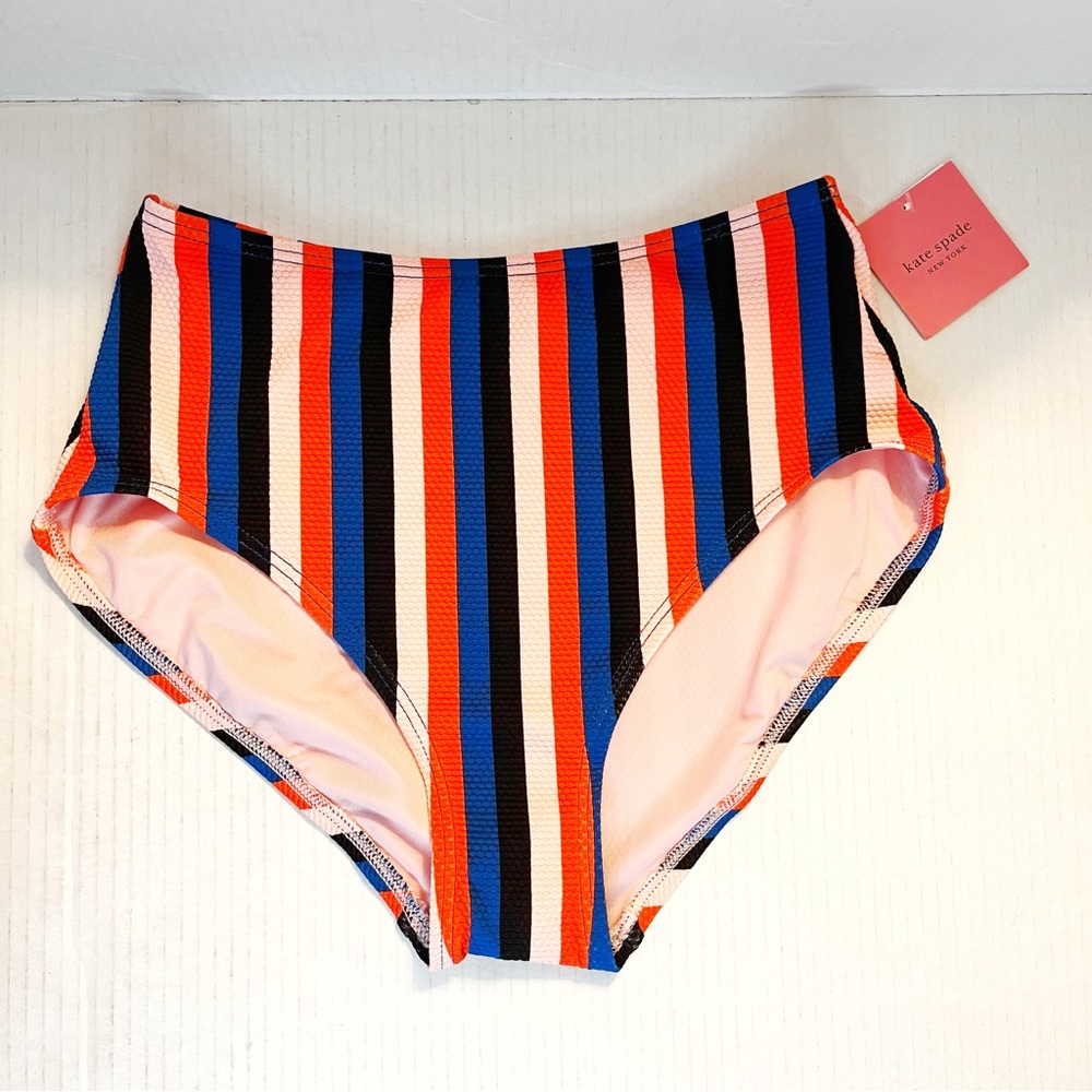 Kate Spade Bikini Bottoms Multicolored Stripes High Waist Bottoms Sz S NWT